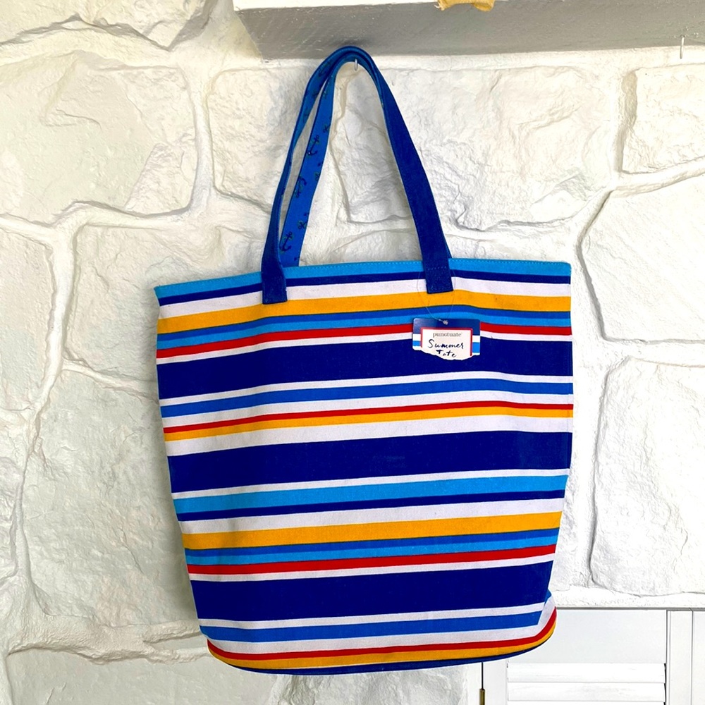 Summer striped blue multi colored tote Barnes and Noble new
